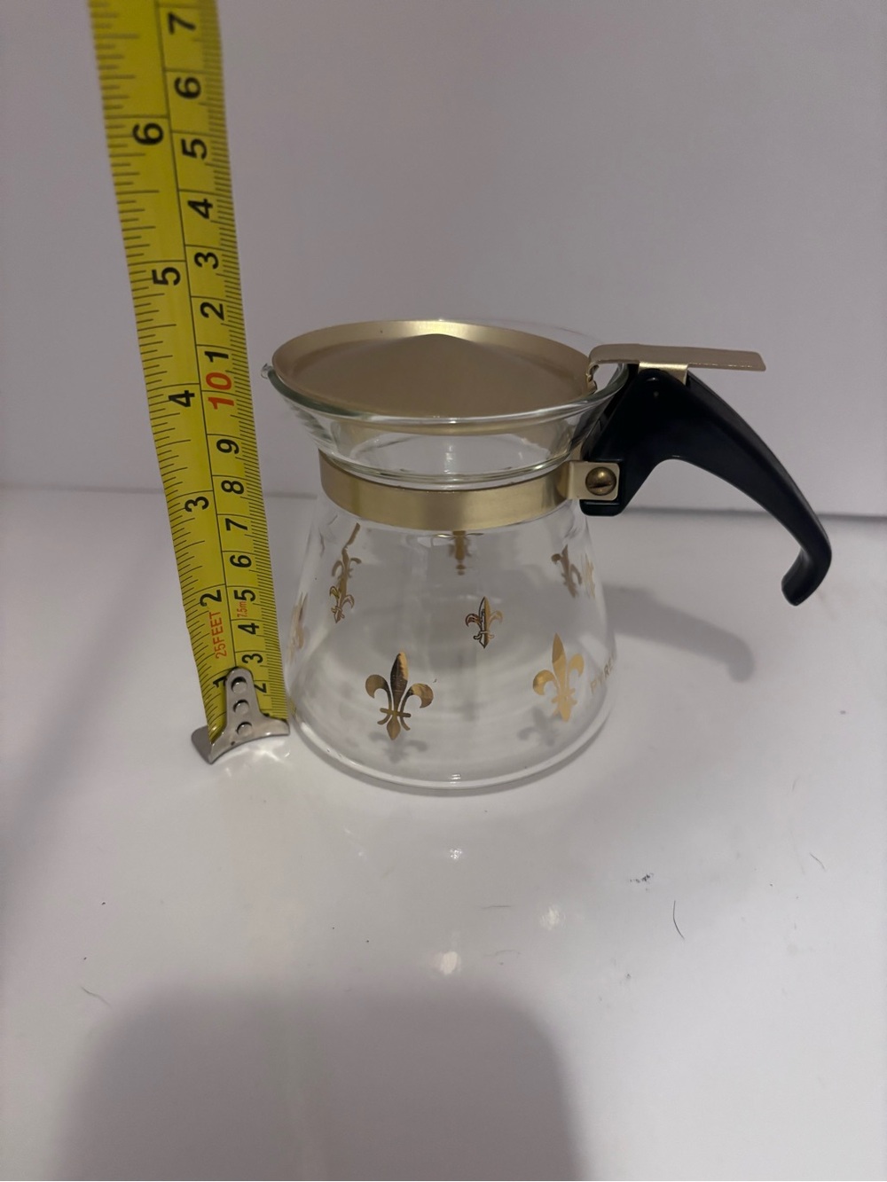 Gold Fleur-de-Lis Glass Coffee Server with Black Handle